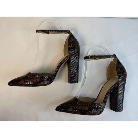 Aldo Nicholes Womens Size 7 Brown Snake Skin Print Block Heel Mary Jane Pumps - Picture 6 of 14